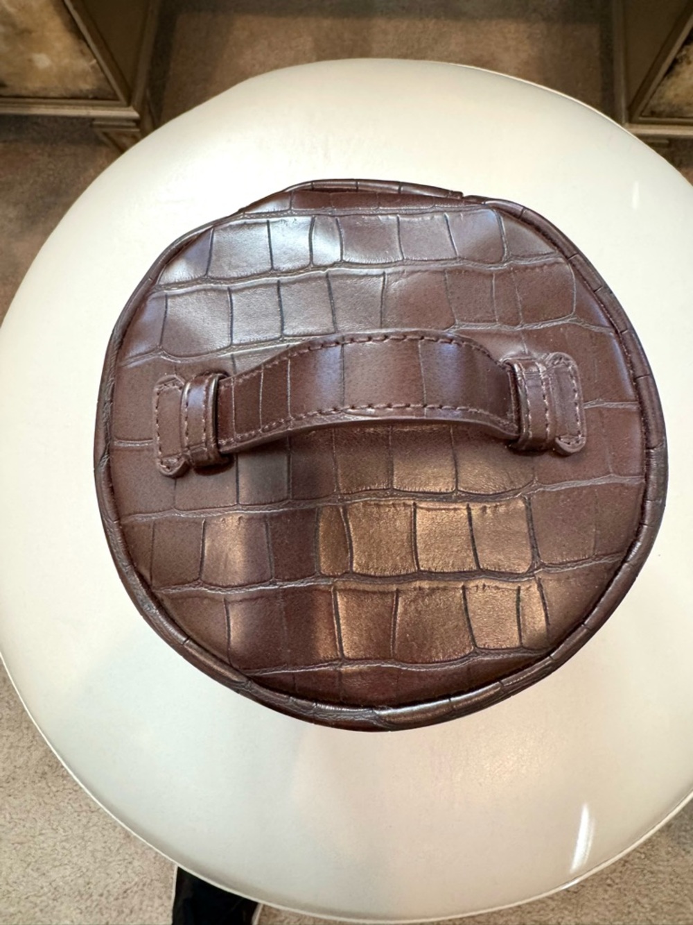 Trish McEvoy Round Brown Croc-Embossed Vanity Case